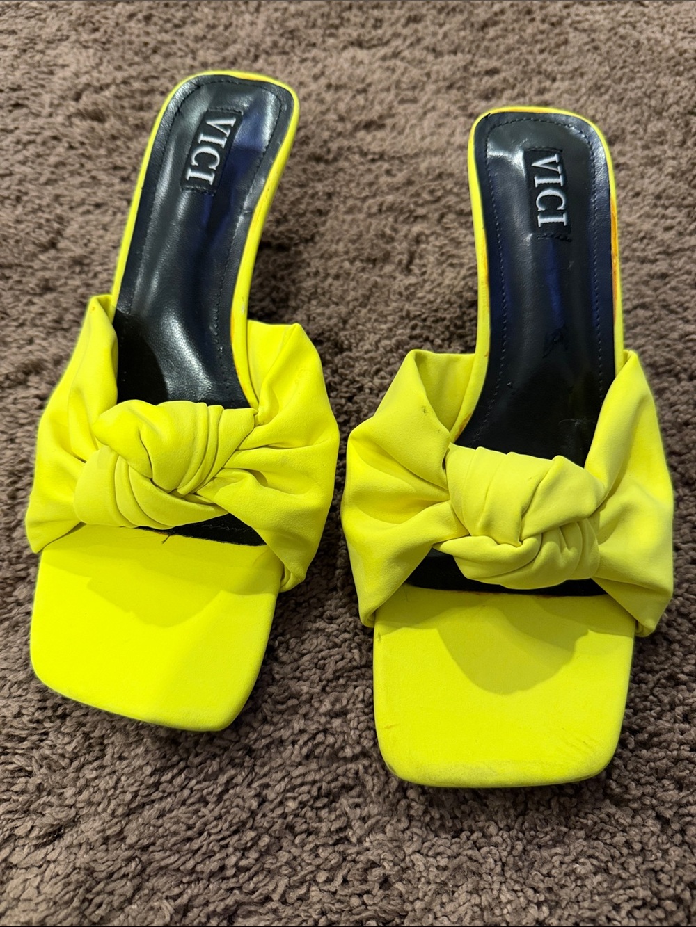 VICI Neon Yellow Knot Slide Mules